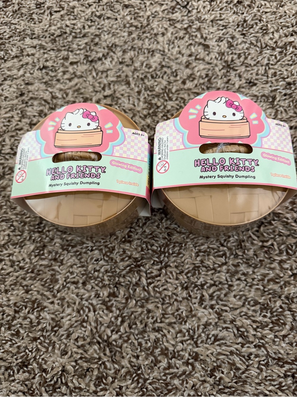 2 New Sanrio Hello Kitty and Friends Mystery Squishy Dumpling - Glowing edition